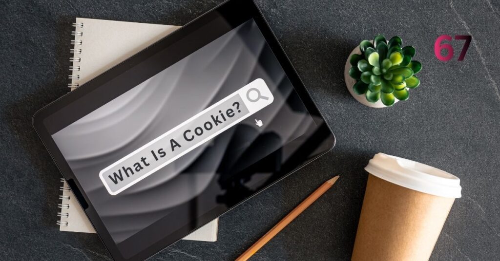 What is a cookie explained with website browser and digital data illustration.