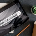 What is a cookie explained with website browser and digital data illustration.